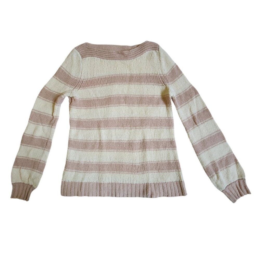 Loft pink white striped boatneck knit sweater sz M